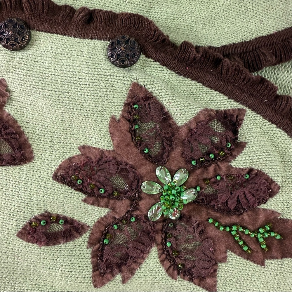 Storybook Knits Sweater Womens Large Green Floral Autumn Serenity Cardigan - Picture 3 of 11